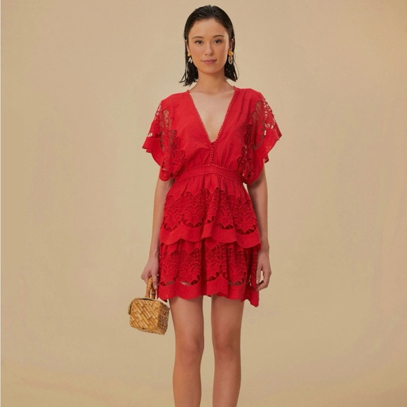 FARM Rio Red Richilieur Mini Dress XS - Picture 2 of 11